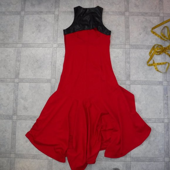 Red Hi-Lo Keyhole Black Faux Leather Maxi Dress - Picture 1 of 7